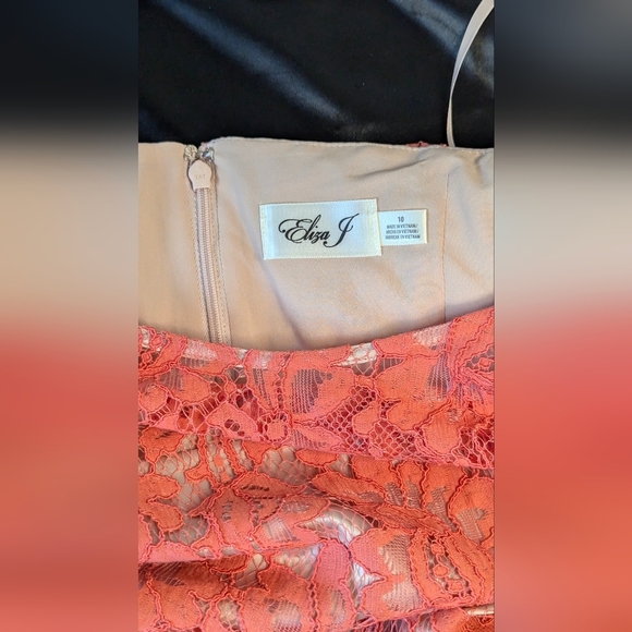 Eliza J Womens Cocktail Dress Size 10 Coral Lace Fit Flare Swing Wedding Guest - Picture 3 of 6